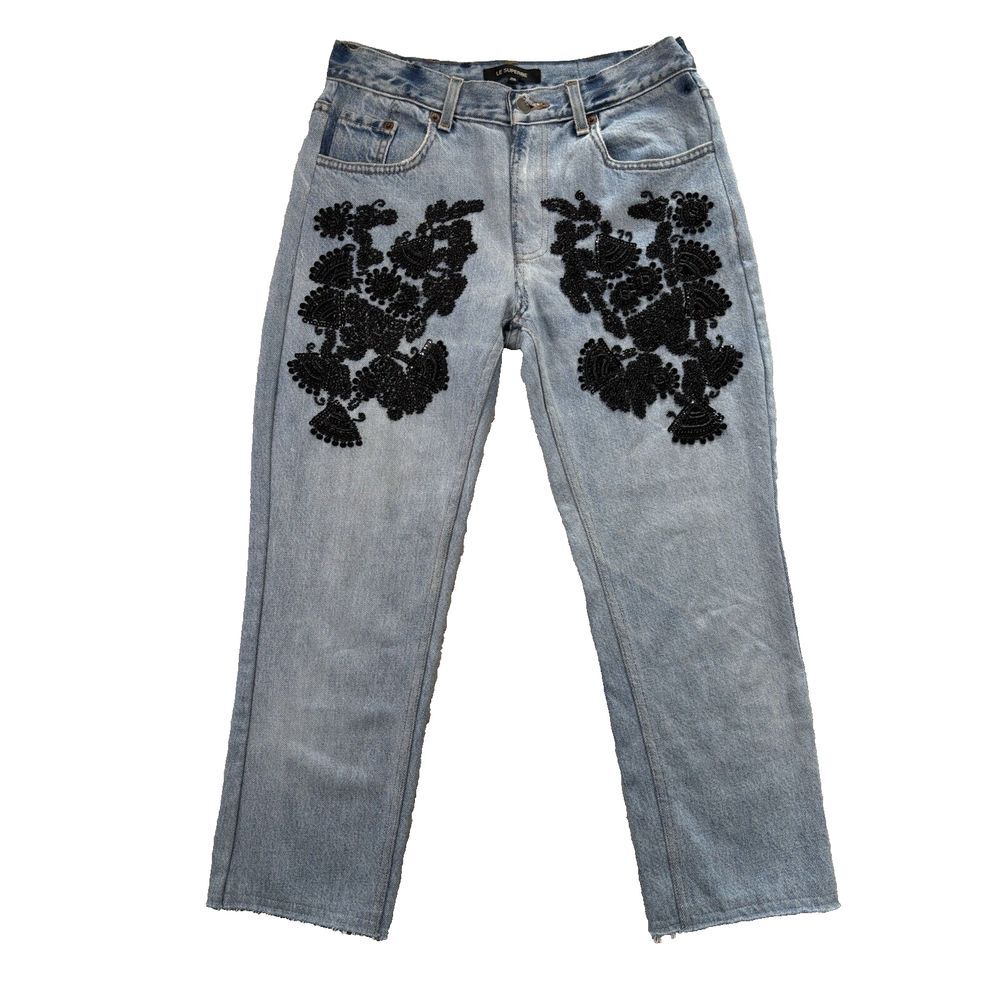 Le Superbe Jeans Womens 26 Blue Embellished Straight Leg Crop Beaded‎ Casual